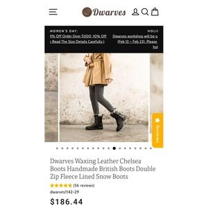 Dwarves Waxing Leather Chelsea Boots Double Zip Fleece Lined Black 8021-13 225‎